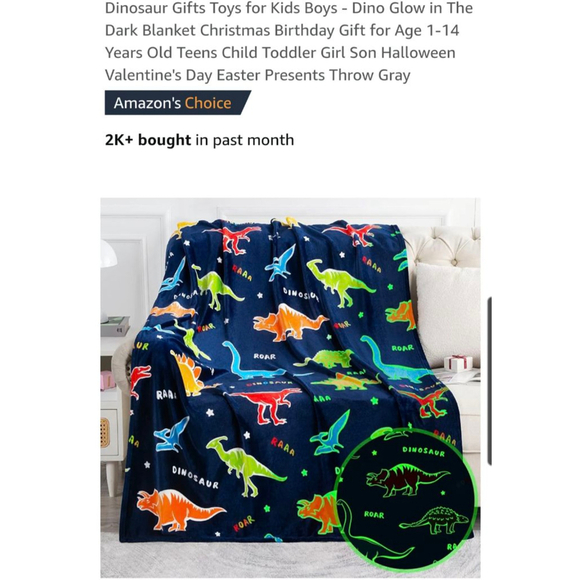 Unisex Blanket 50" x 60" Blue Multi-color Dinosaur‎ Glow in the Dark - Picture 1 of 8